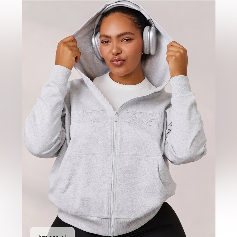 Lounge Light Grey Varisty Zip Up Hoodie Size S